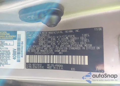 2006 Toyota Sienna Ce z USA, uszkodzony, nr VIN 5TDZA23C26S577124